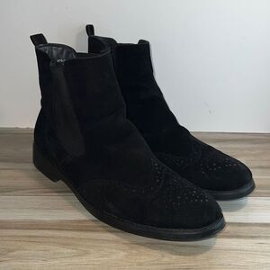 Ando Black Suede Wing Tip Slip On Ankle Boots Men’s  Size 12
